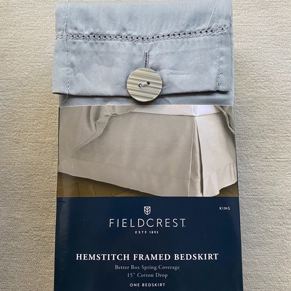 King Size Gray 100% Cotton Hemstitch Framed Bedskirt NWT - Picture 2 of 5